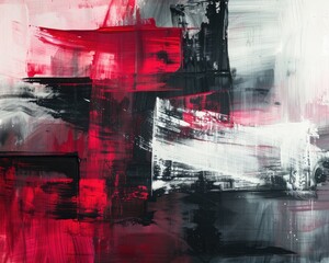 An abstract painting of a financial crisis with bold strokes of red and black clashing