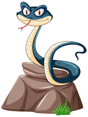 Vector illustration of a smiling snake on stone