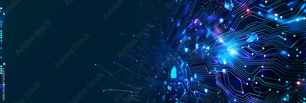 Poster quantum computer technology concept. futuristic blue circuit board background vector. modern technol