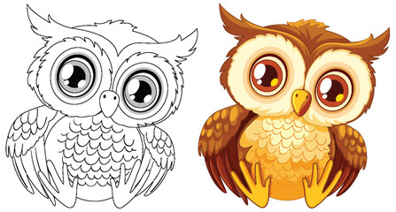 Vector graphic of an owl, outlined and colored