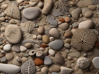 Rough, tactile surfaces of tree bark, the delicate patterns of leaves, or the smooth, pebbled texture of river stones 