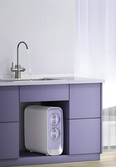 Sink Modern Interior with Purple Island Dining Table. Generative AI