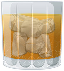 Vector of whiskey on the rocks in a glass