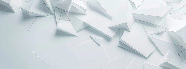 Crisp white low-poly backdrop with a sharp, edgy geometric pattern for a sophisticated look.