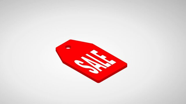 Simple animated of isometric red sale tag on white background.