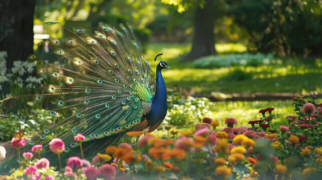very beautiful peacock. seamless looping time-lapse virtual 4k video Animation Background.