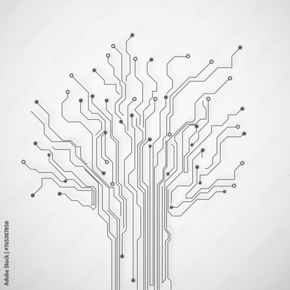 Poster circuit, motherboard and tree for graphic on background with connection, networking or information t