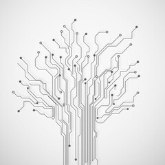 Circuit, motherboard and tree for graphic on background with connection, networking or information technology. Data science, digital transformation and futuristic link for speed, iot or web highway