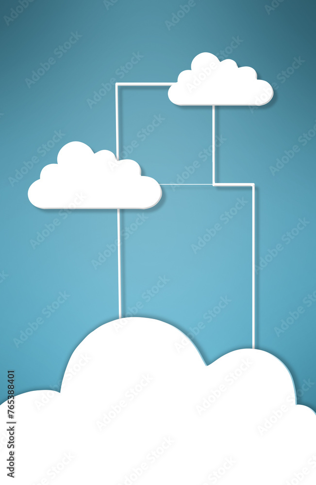 Aufkleber cloud computing, connection and graphic for data with sign, information technology and art on blue b