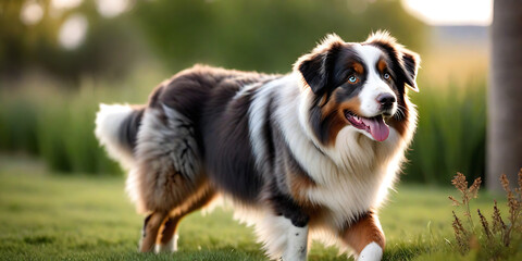 funny Australian Shepherd dog photographed at home