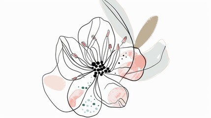 Abstract scandinavian floral design with minimalist shapes. Contemporary minimalist art of a single flower with abstract, overlapping organic shapes in a soft, pastel color palette