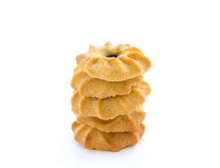 Butter cookies on white background