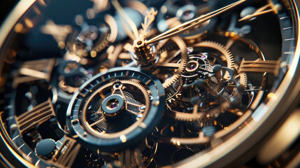 Fototapeta na wymiar Swiss Watch Mechanism, Close-Up of Mechanical Gears in Swiss Watch