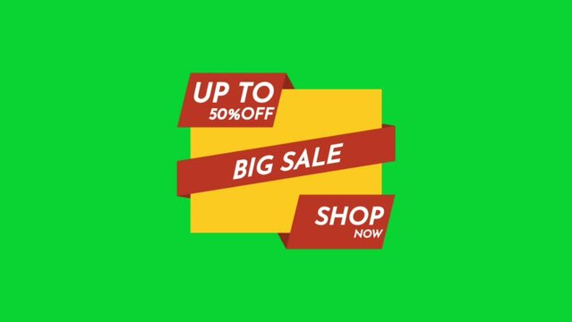 Different types of Sale Tag, banner or discount Animation Video, sign banner for promo video, Sale badge, Special offer discount tags, super sale, 50% Off Sale tag label, 4k green screen Background