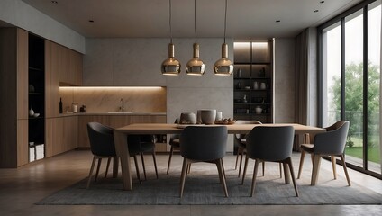 Minimalist interior design for a modern dining room. AI generated
