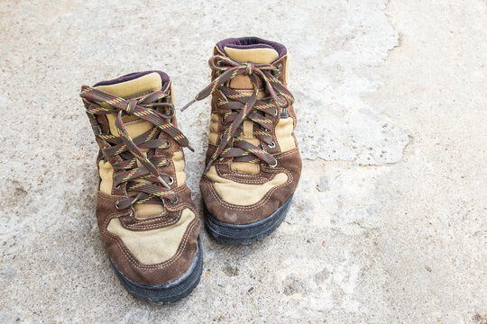 Brown hiking boots on the floor