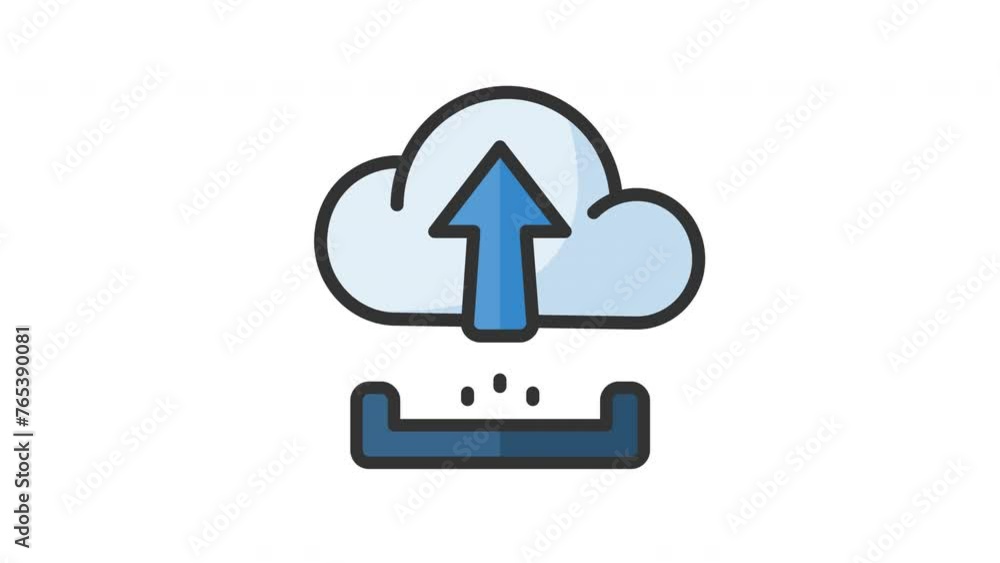 Poster animated cloud upload with blue arrow pointing up. perfect for tech blogs, web development company w