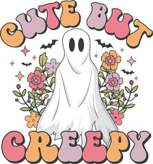 Cute but creepy Retro T-shirt, Retro Halloween Shirt, Spooky Season, Ghost pumpkin T-shirt, Trendy Halloween, Hippie Halloween, Ghouls T-shirt, Cut File For Cricut And Silhouette