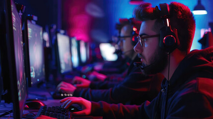 Obraz premium Professional Gamer Playing Video Games on RGB PC Setup