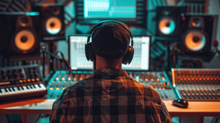 Music Producer Creating Song in Recording Studio