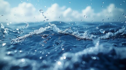 Close up of ocean wave with cloudfilled sky in the background