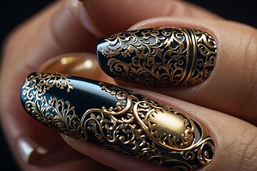 A close-up view of a hand with a stunning nail design