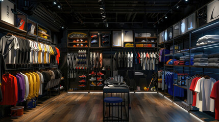 Trendy Sports Apparel Collection Displayed in Sports Store - obrazy, fototapety, plakaty