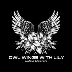Owl Wings With Lily Vector Logo Design