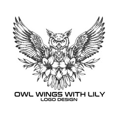 Owl Wings With Lily Vector Logo Design