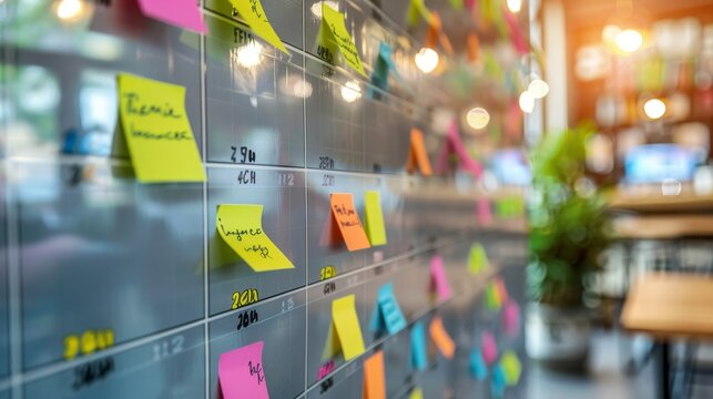 A wall calendar with colorful stickers marking important dates as reminders