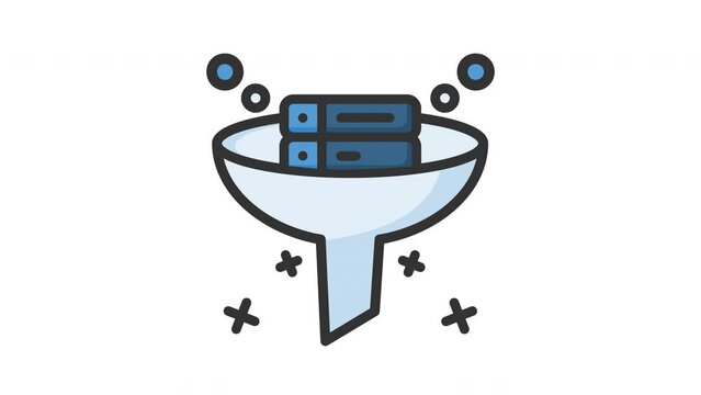 Animated data filtering with server and filter connected. Ideal for remote work, technology, connectivity concepts in business presentations, educational materials marketing collateral and database