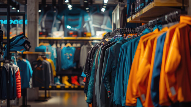 Trendy Sports Apparel Collection Displayed in Sports Store