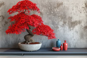 Fotobehang Sofa and Japanese maple. © GodNopparat