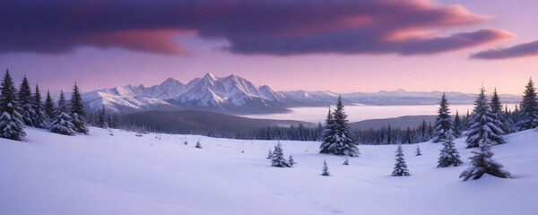 Fototapeta na wymiar snowy winter landscape, cloudy sky, snow covered landscape 