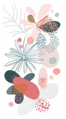 Foto auf Glas Abstract scandinavian floral design with minimalist shapes. Contemporary minimalist art of a single flower with abstract, overlapping organic shapes in a soft, pastel color palette © Merilno