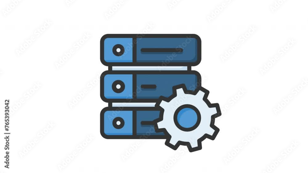 Poster animated data integrated with illustration of a server connected servers and gear wheel. suitable fo