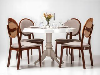 Classic dining table and chair set isolated on a white background.