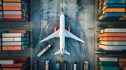 Aerial View of Cargo Airplane at Truck Terminal