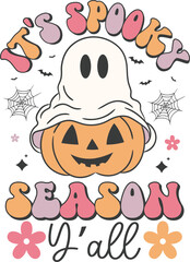 It's spooky season y'all Retro T-shirt, Retro Halloween Shirt, Spooky Season, Ghost pumpkin T-shirt, Trendy Halloween, Hippie Halloween, Ghouls T-shirt, Cut File For Cricut And Silhouette
