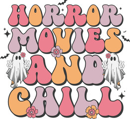 Horror movies and chill Retro T-shirt, Retro Halloween Shirt, Spooky Season, Ghost pumpkin T-shirt, Trendy Halloween, Hippie Halloween, Ghouls T-shirt, Cut File For Cricut And Silhouette