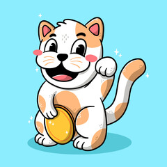 Cartoon cute cat with gold vector