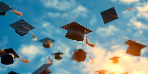 Graduation Cap Thrown Skyward Symbolizing Educational Achievement and
