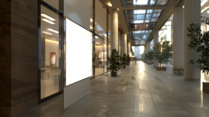 Obraz premium white billboard 3d graphic mockup , in the style of wood sculptor, contemporary glass, interior scenes, blurred, light brown, sony alpha a7 iii, traditional chinese