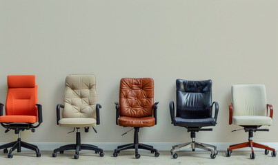 A row of empty office chairs. Recruitment and job hiring concept - 765396018