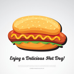 Hot Dog delicious food. Vector illustration