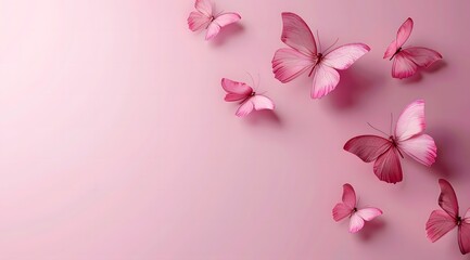 Beautiful butterflies on a pink background with copy space, 3D rendered illustration in the style of copy space 