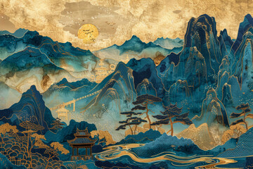 Chinese style traditional landscape painting - obrazy, fototapety, plakaty