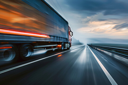 Truck speeding on the road, motion blur