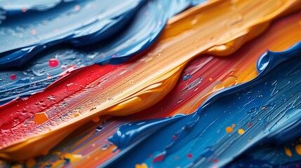 Closeup of textile painting with electric blue, magenta, and aqua sleeves