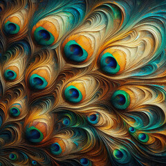 Obraz premium Beautiful peacock feathers. Multicolored background. Close-up.